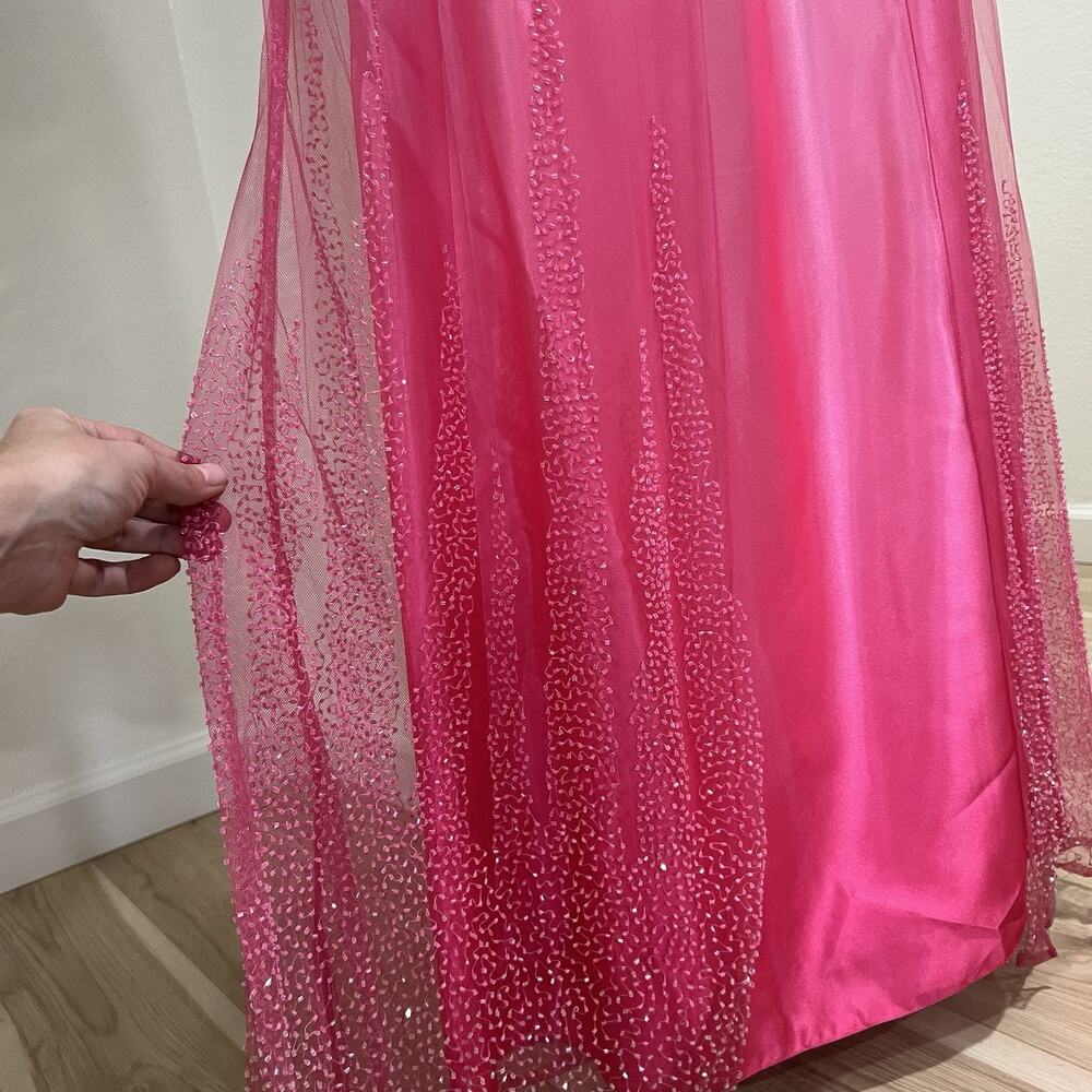 90s Y2k Caché Dress (6) Ethereal Fairy Beaded Hot Pink Barbie Sheer Prom Glam - Picture 9 of 10